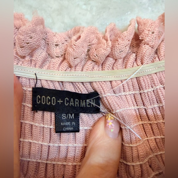 Coco + Carmen Blush Pink Lace Knit Sweater Top S/M Romantic Boho - Picture 4 of 8